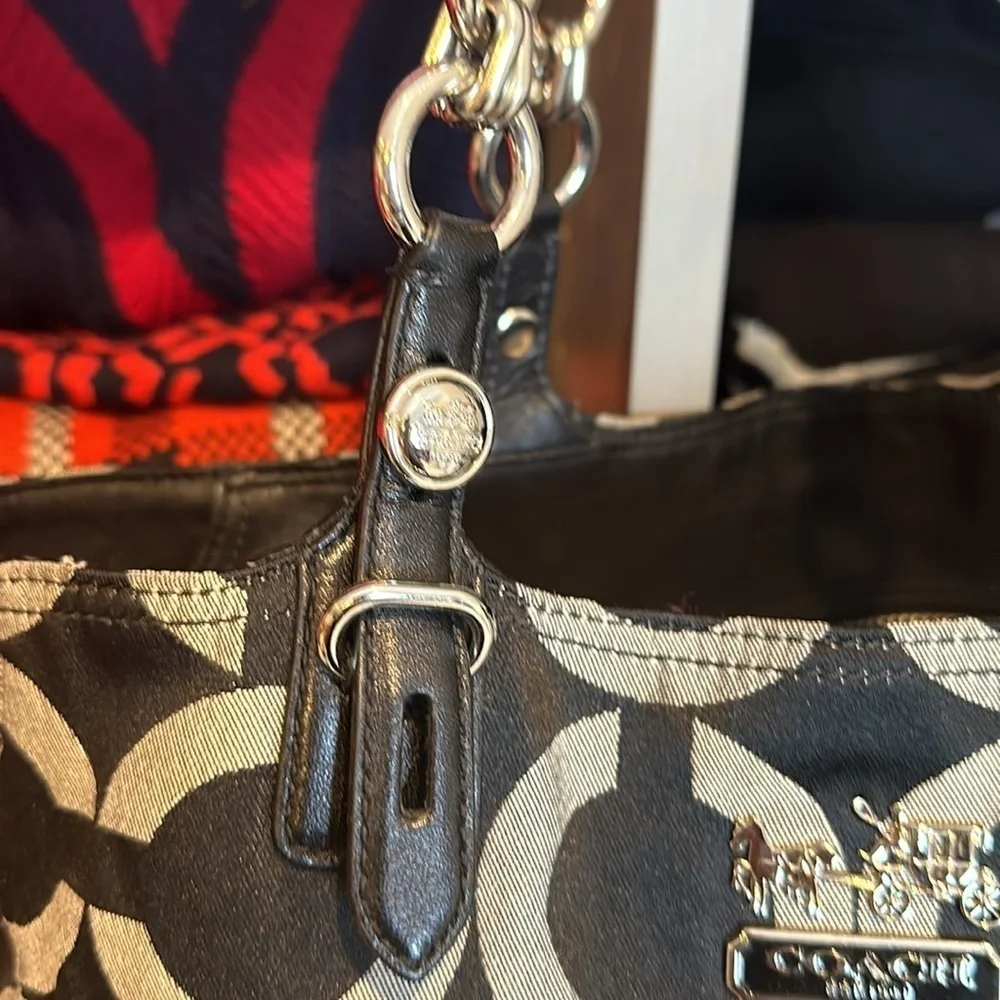 Coach black and gray monogram shoulder bag